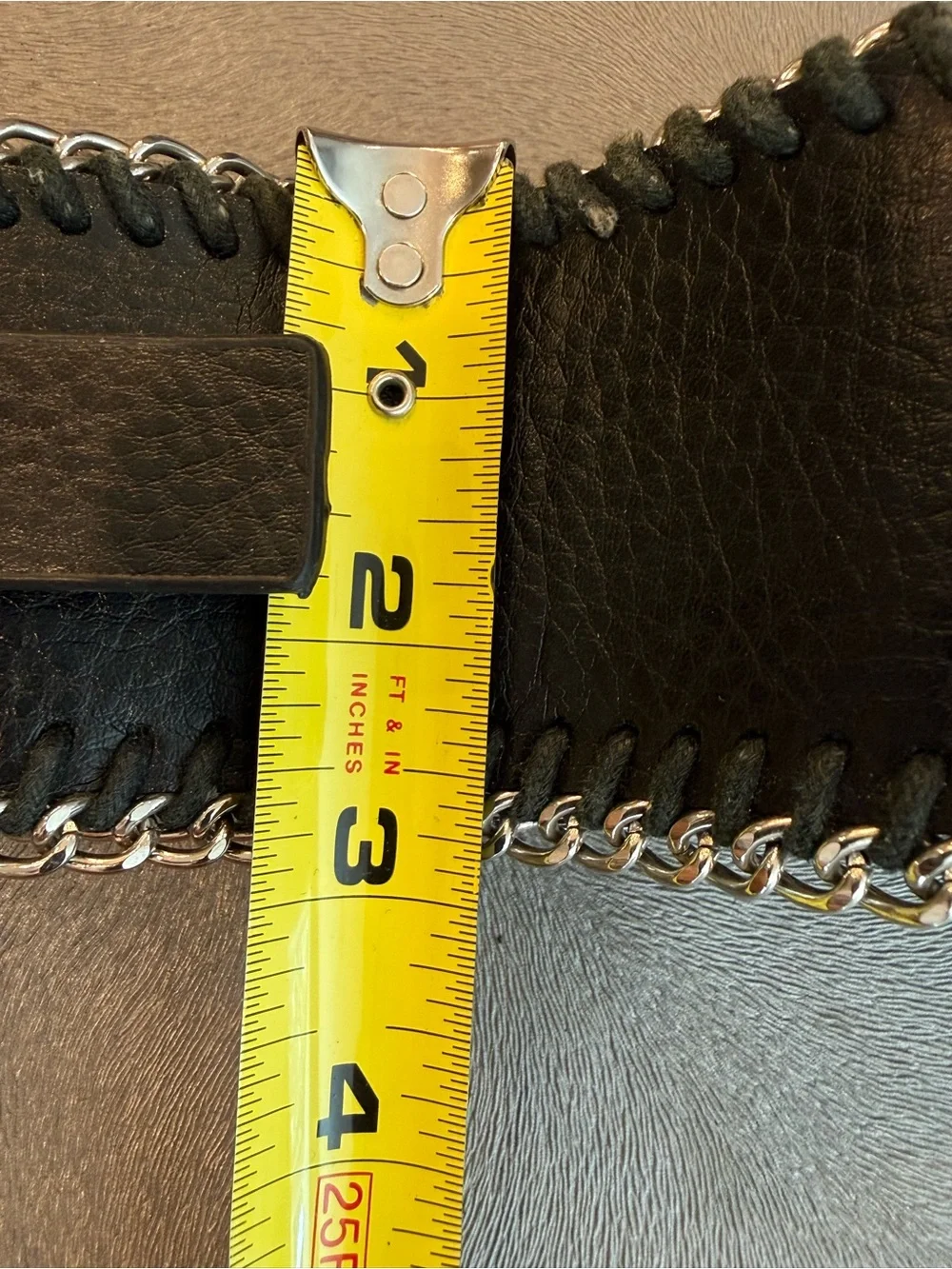 Black Leather womens Chain-Trim Belt